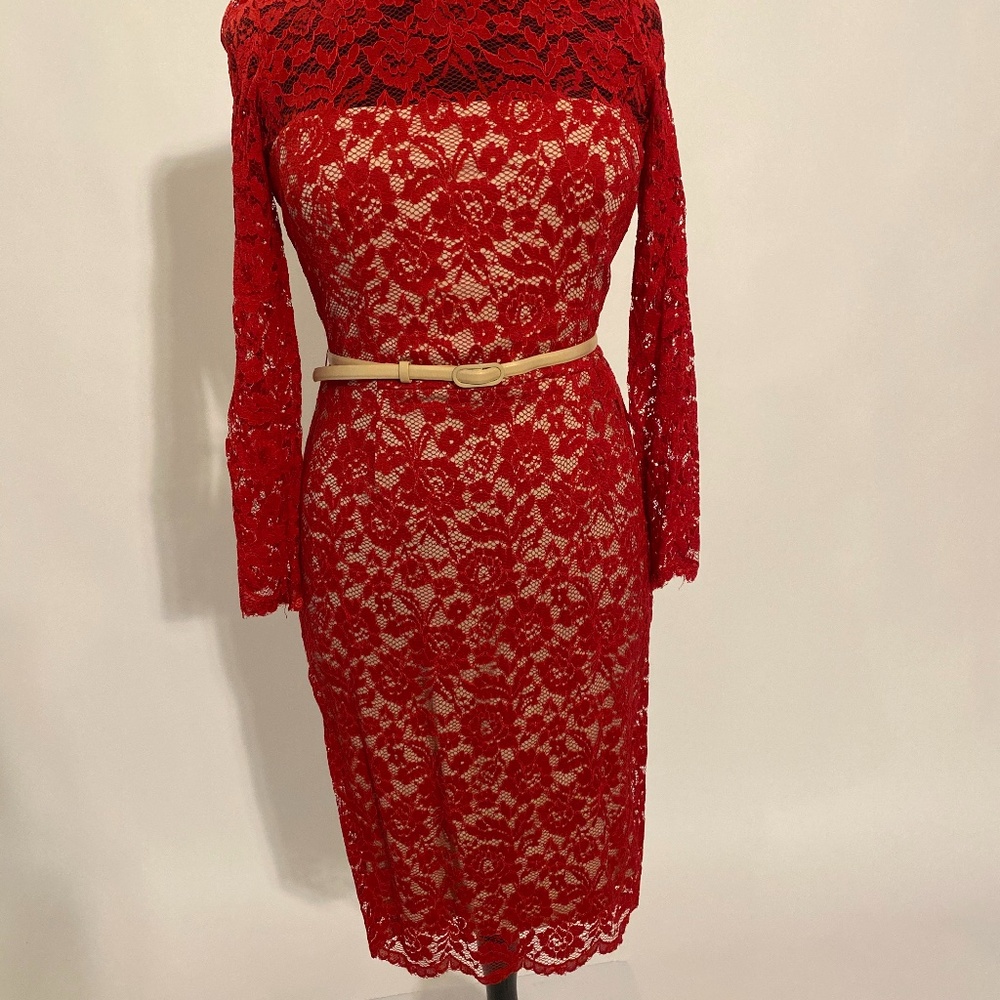 Maggy London Red Embroidered Lace Dress size 16